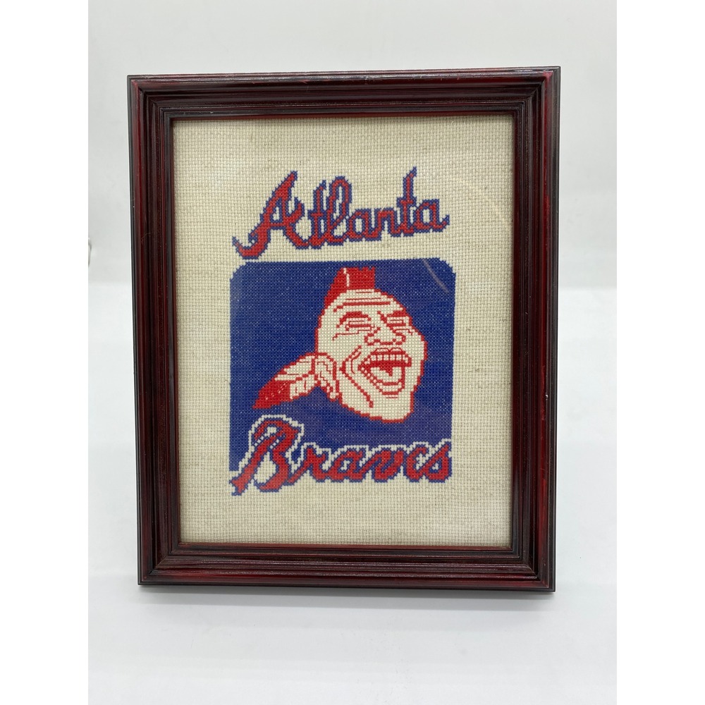 Vintage Atlanta Braves Chief Noc-A-Homa Cross Stitch Framed Wall Art MLB Decor